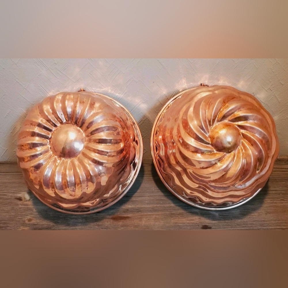 Set of 2 Vintage Copper Tin Dessert Jello Molds w/Hangers